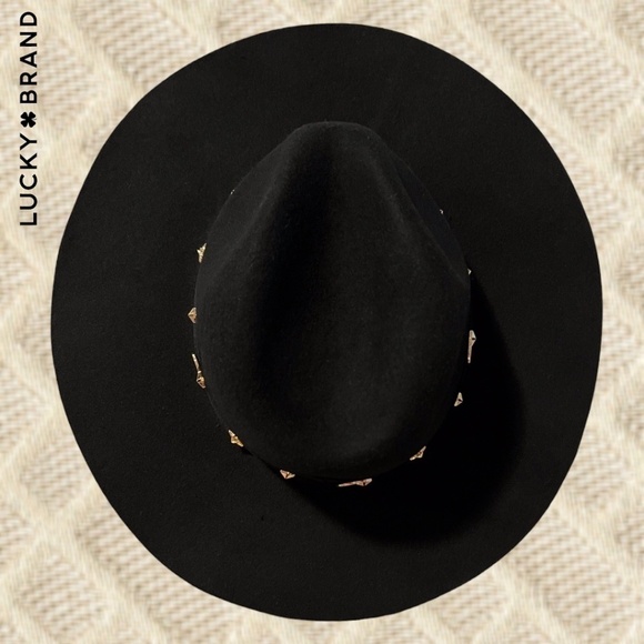 LUCKY BRAND (NWT) 100% WOOL Gold-Charm-Accented Band Black Wide Brim Ranger Hat - Picture 13 of 16